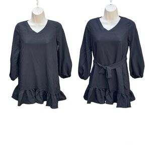 Long Sleeve Girls Dress Ruffle Hem Belted SHEIN Medium